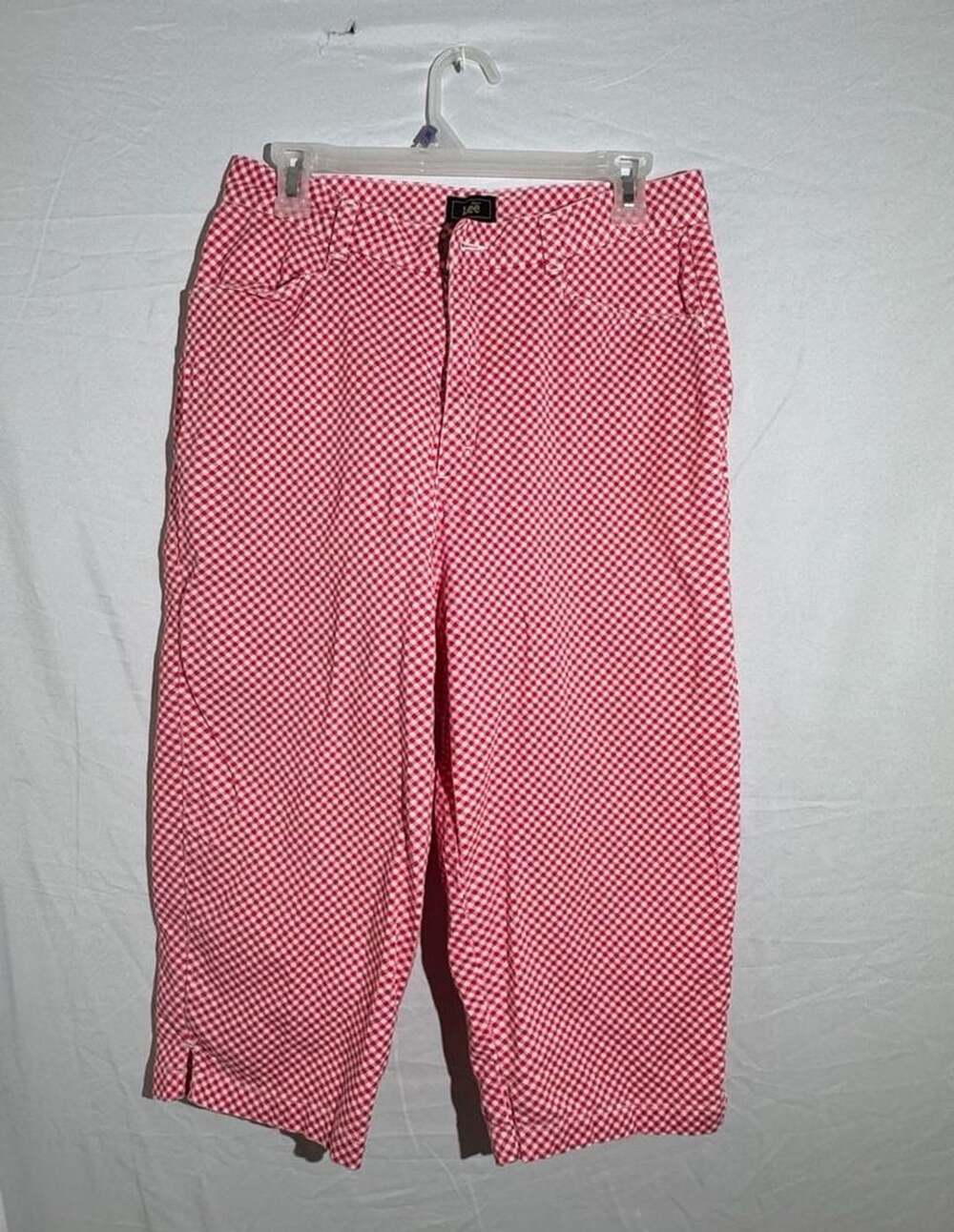 Vintage Lee Red White Gingham Checkered Capri Pants Womens Size 12M Stretch